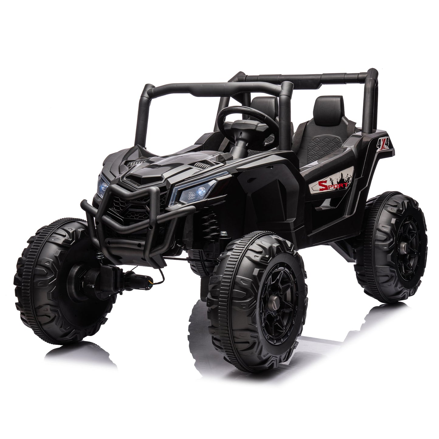 Side by side 4x4 rideon off-road black truck with roll cage and tires remote highlow speed on Tampa Home & Garden Store