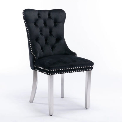Nikki Upholstered Dining Chair, black tufted velvet with nailhead trim, 2 chairs on Tampa Home & Garden Store