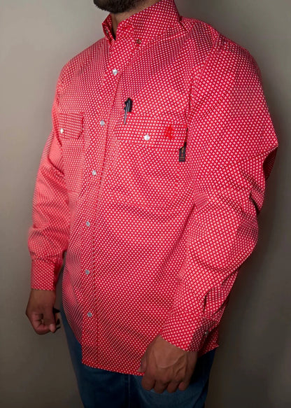 Static FR Pearl Snap Work shirt Alpha Red, red flame-resistant work shirt with pearl snaps on Tampa Home & Garden Store