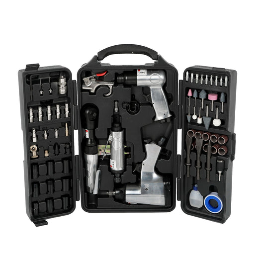 71-piece air tool kit case in black/silver with impact wrench, air ratchet and die grinder on Tampa Home & Garden Store
