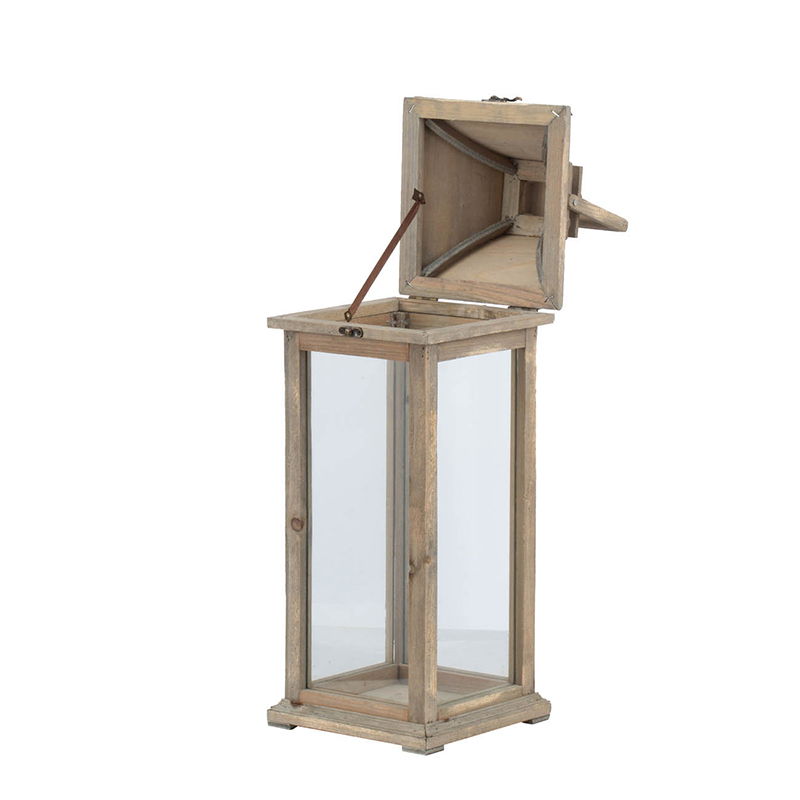 Candle Lantern Decorative Ivory wooden hurricane lantern with glass panels and hinged lid on Tampa Home & Garden Store