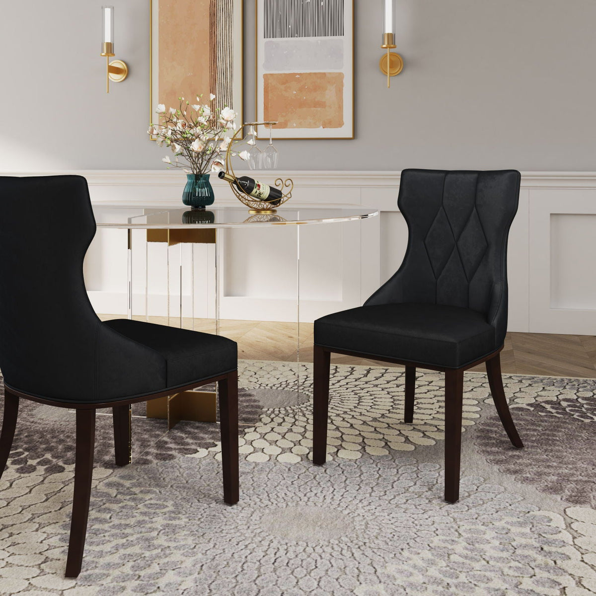 Reine dining chairs set of 2 by HouseOfZazla with solid wood frame and black upholstery on Tampa Home & Garden Store