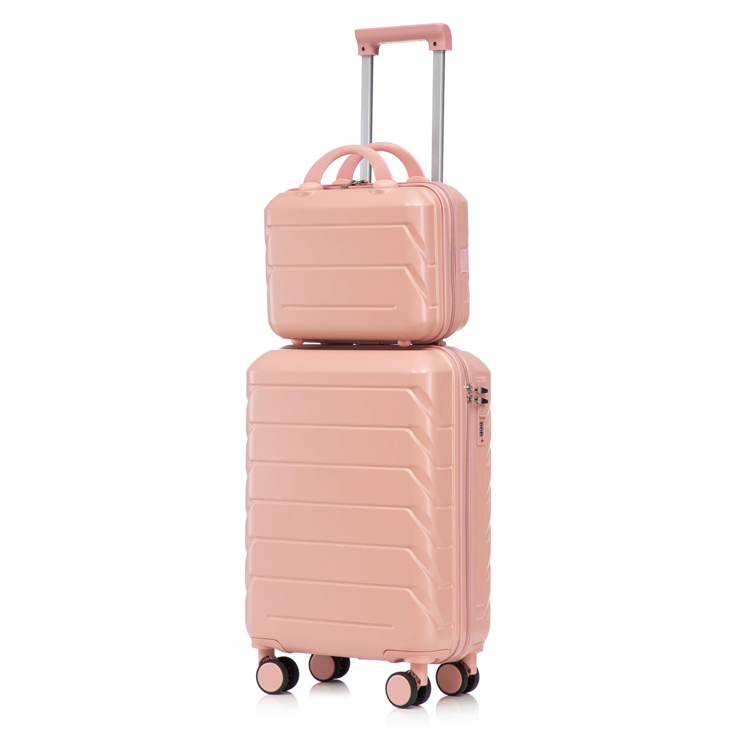 2-Piece ABS Spinner Wheel Luggage Set pink hard-shell with combination lock; carry-on & suitcase HouseOfZazla on Tampa Home & Garden Store