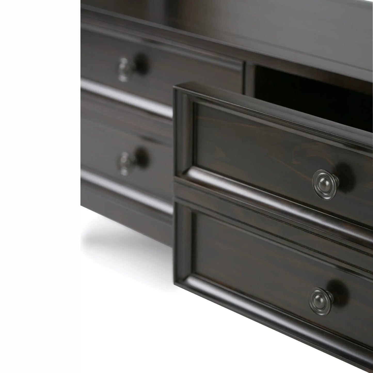 Amherst Console Sofa Table by Unique Piece Furniture in dark gloss finish with round drawer knobs on Tampa Home & Garden Store