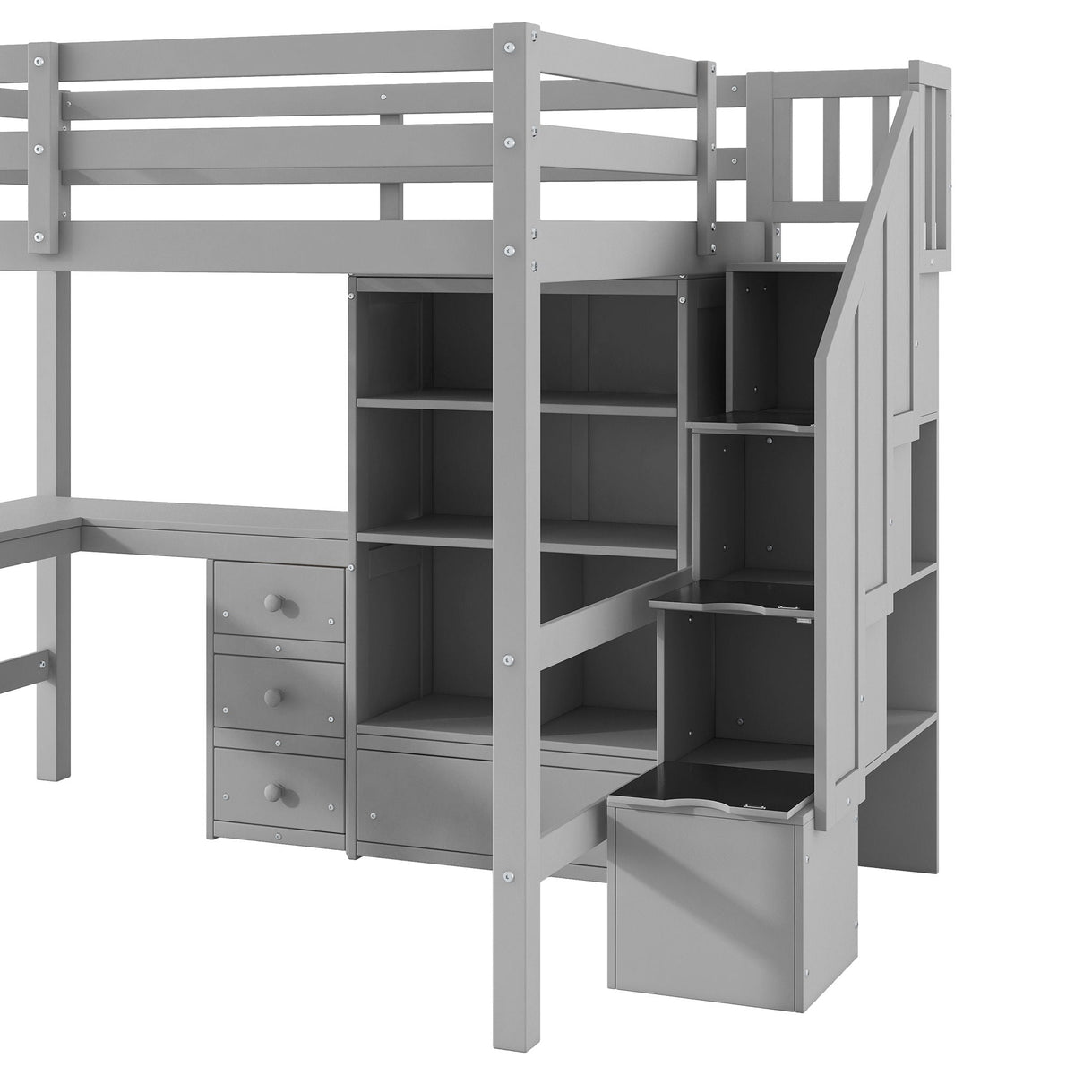Loft bed with L-shaped desk, drawers, and storage stairs in gray by HouseOfZazla on Tampa Home & Garden Store