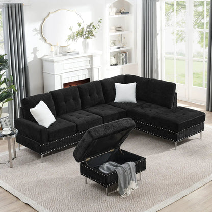 L Shaped Sofa with Chaise and Storage Ottoman