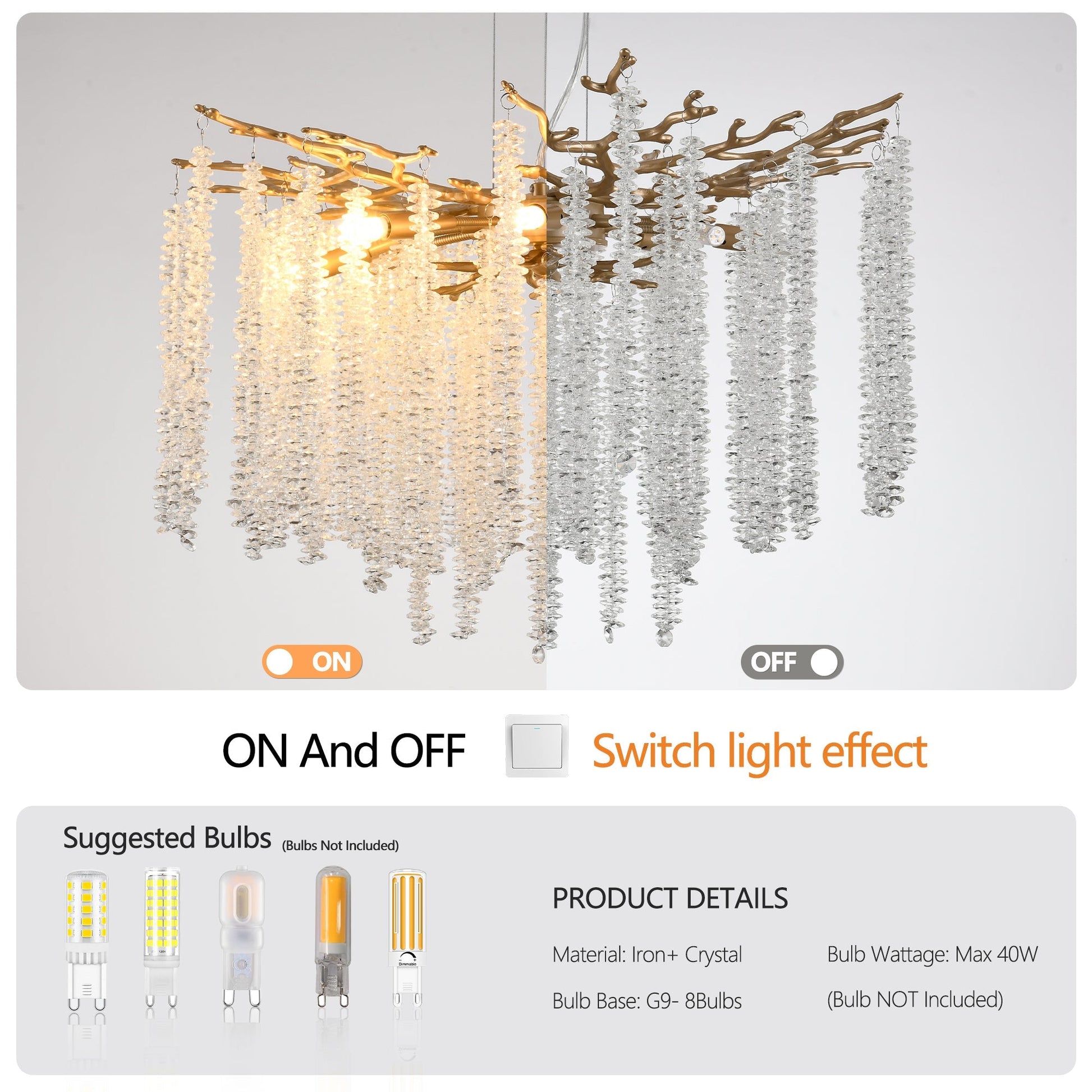 Chandelier 24-inch golden pendant light with cascading crystal strands HouseOfZazla on Tampa Home & Garden Store