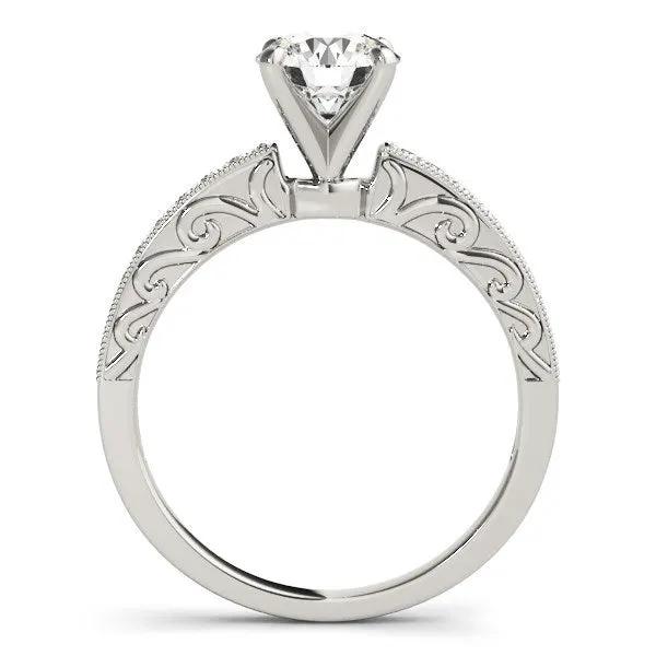 14k white gold antique style diamond engagement ring with center stone and filigree band on Tampa Home & Garden Store