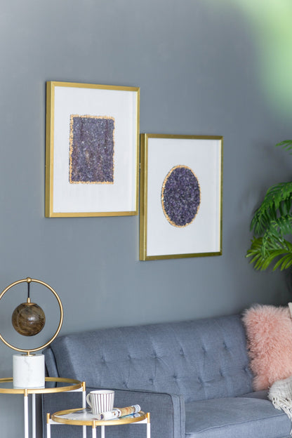 Lillian Améthyste Shadow Box Duo two square and oval purple panels in gold frames HouseOfZazla on Tampa Home & Garden Store