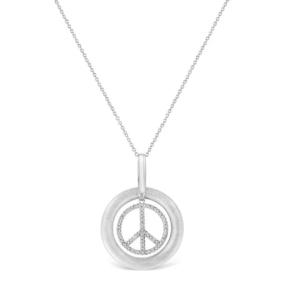 Sterling silver 18in necklace with matte finish dancing peace sign pendant and diamond accents on Tampa Home & Garden Store