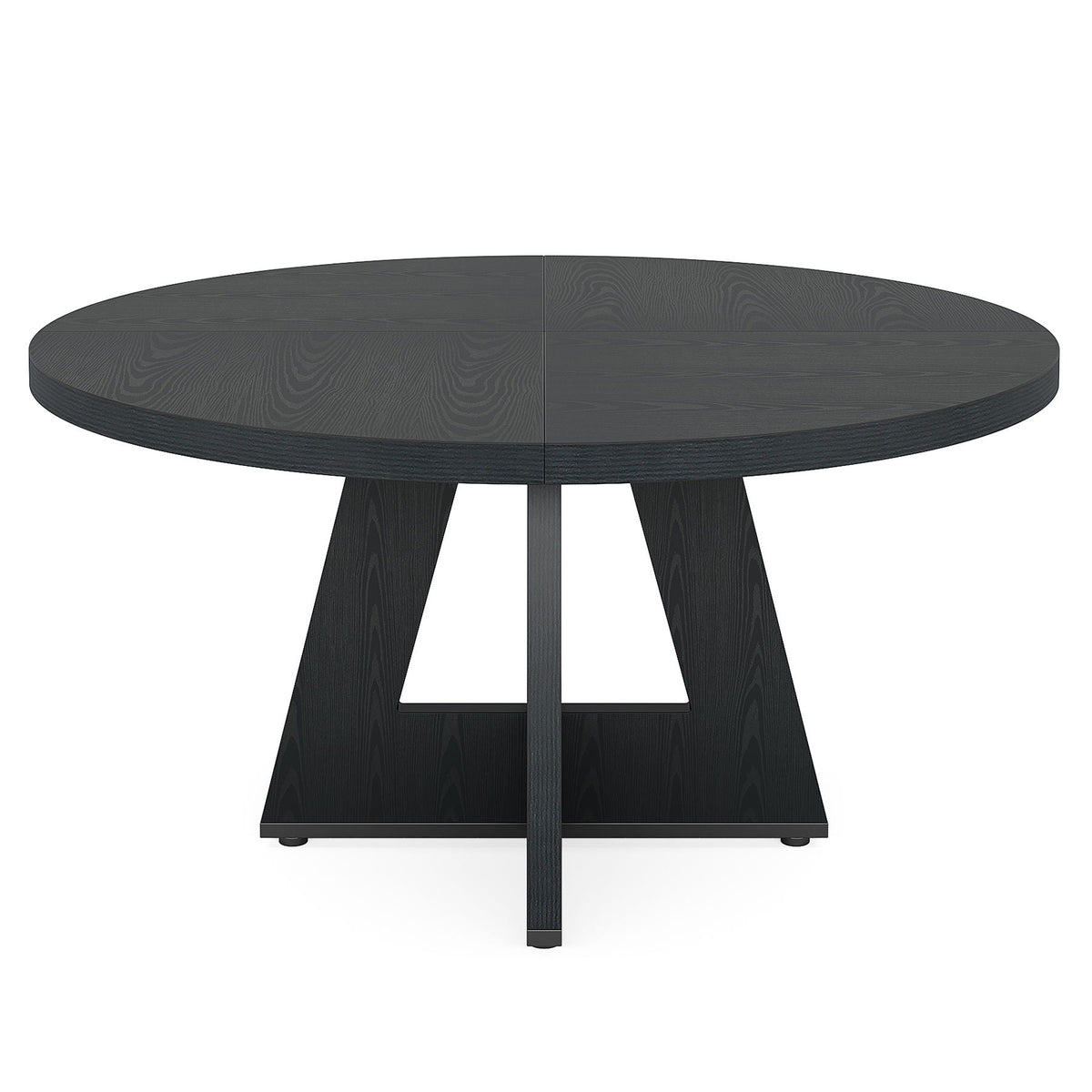 Round dining table with dark wood grain top and cross-base legs HouseOfZazla on Tampa Home & Garden Store
