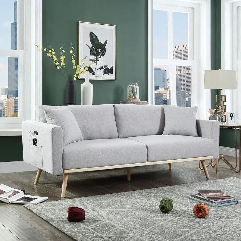 Easton fabric sofa with USB ports, side pockets by Unique Piece Furniture, gray cushions on Tampa Home & Garden Store