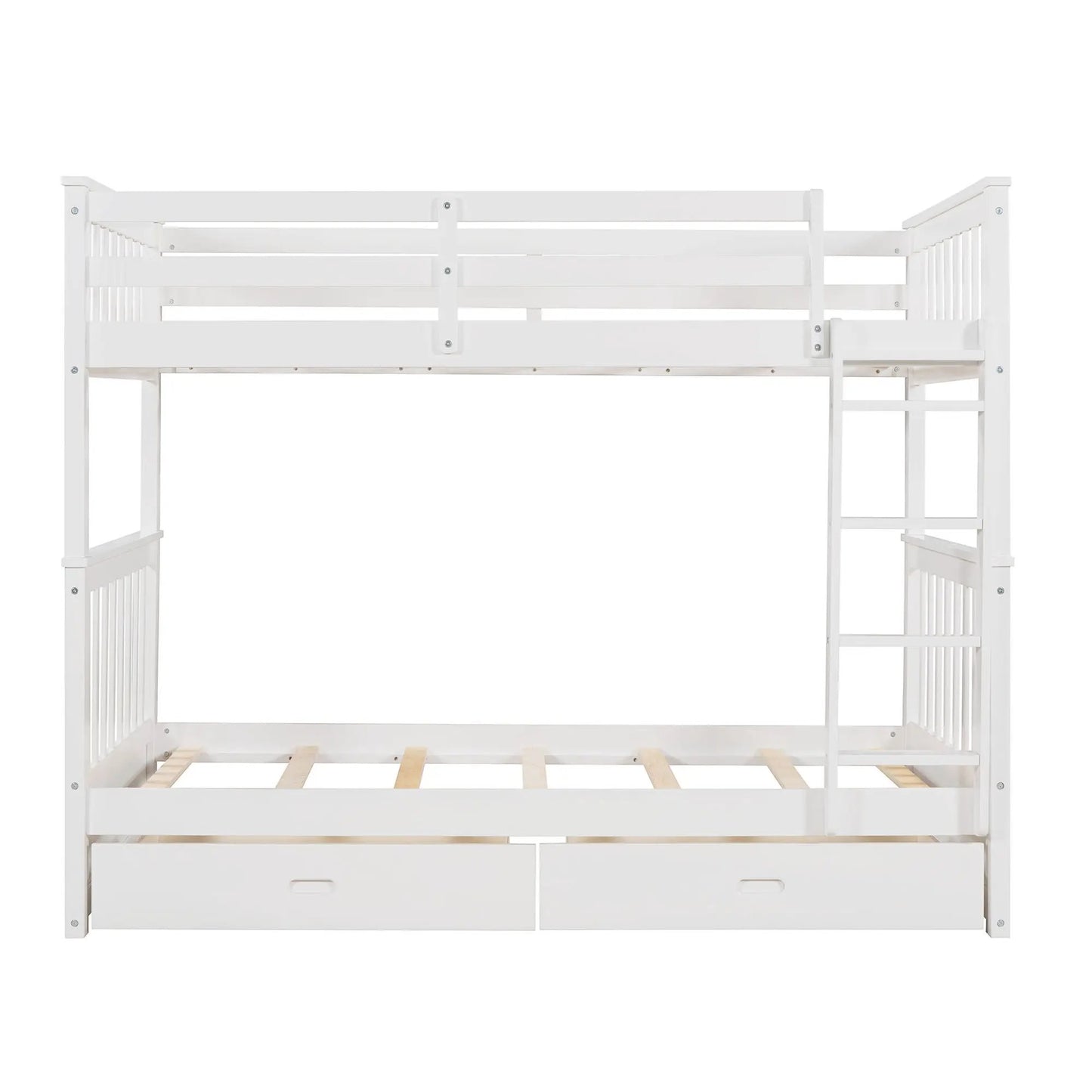 Bunk bed in white with ladders and 2 storage drawers; top guard rails, slatted bed base on Tampa Home & Garden Store