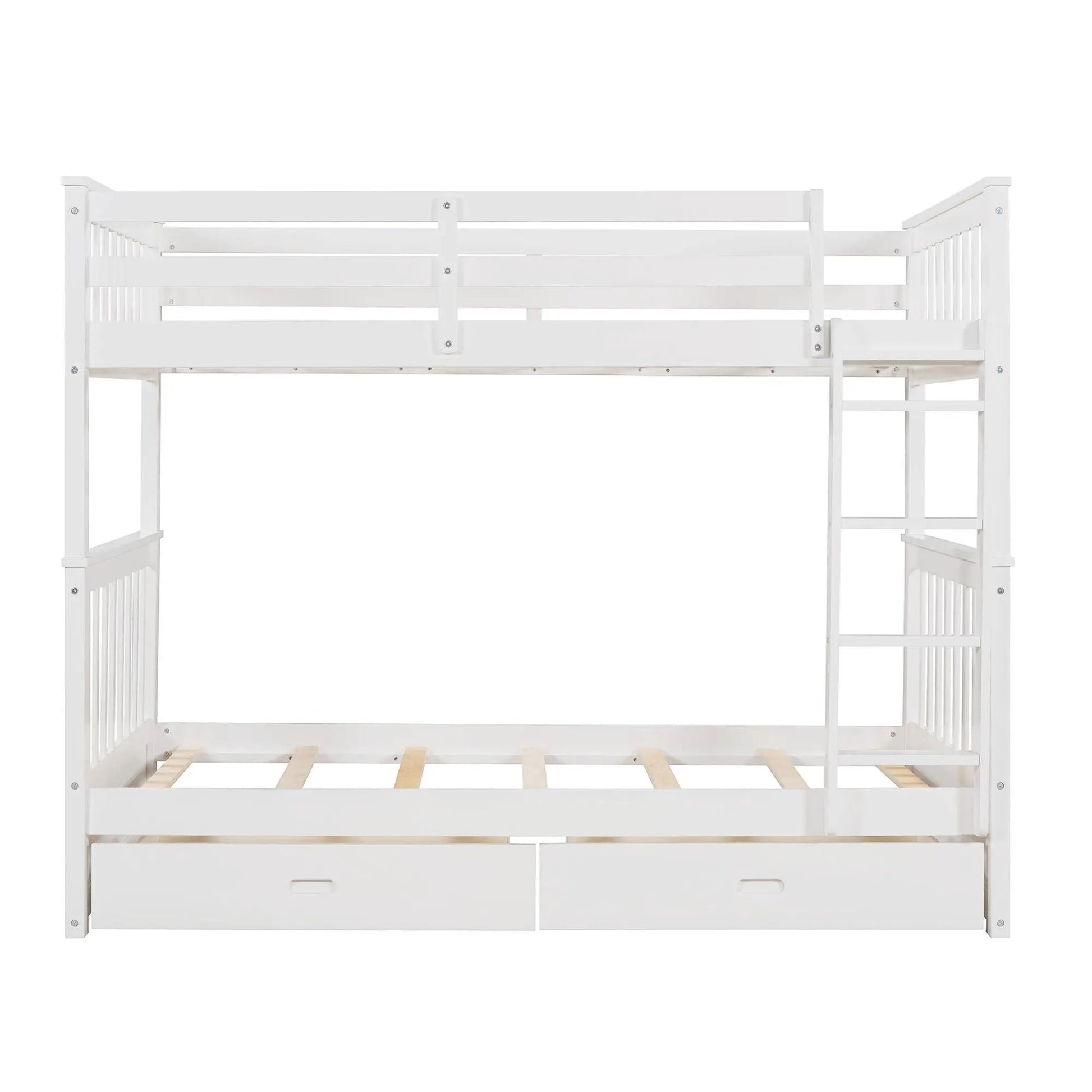 Bunk bed in white with ladders and 2 storage drawers; top guard rails, slatted bed base on Tampa Home & Garden Store