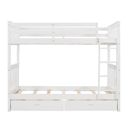 Bunk bed in white with ladders and 2 storage drawers; top guard rails, slatted bed base on Tampa Home & Garden Store