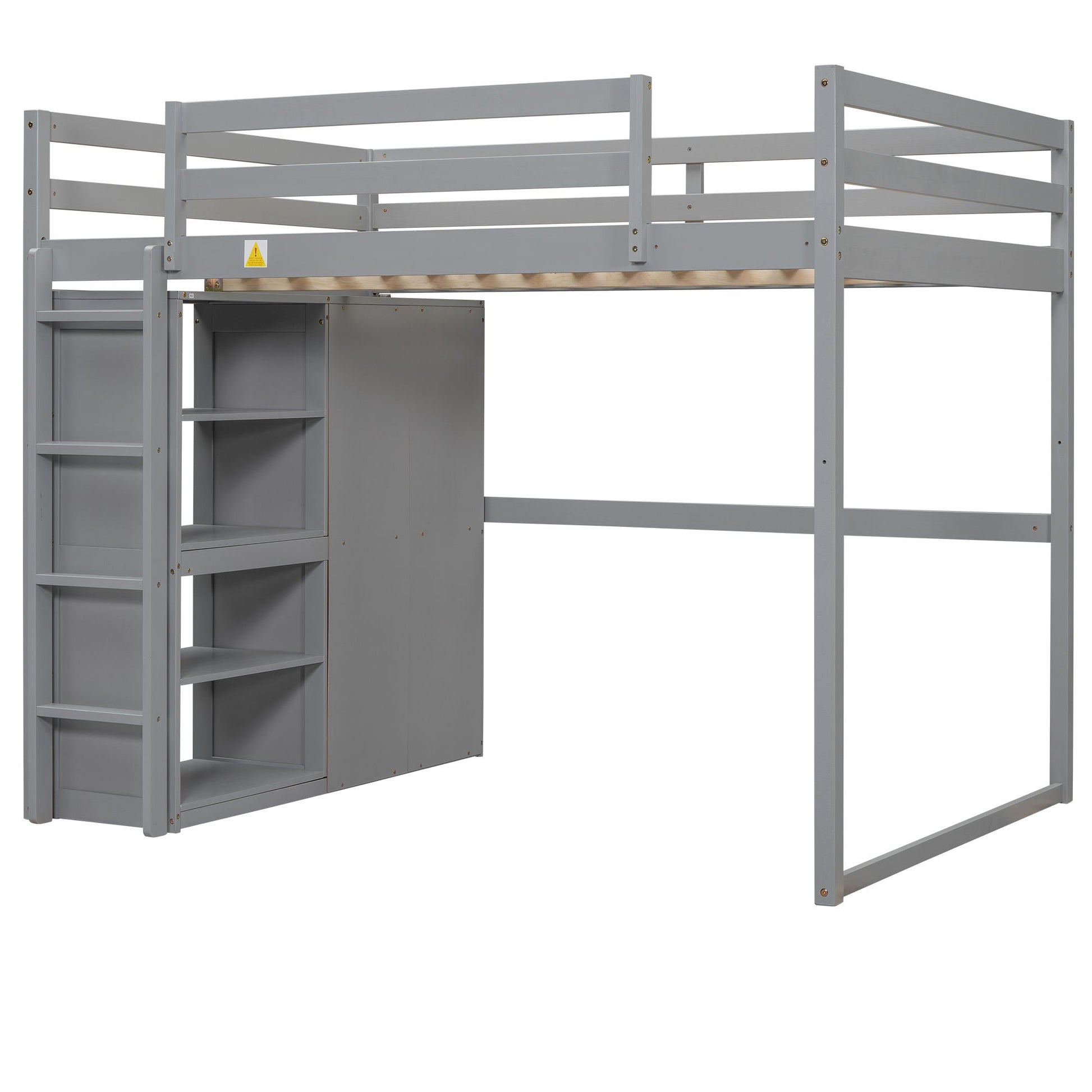 Loft bed with built-in wardrobe, gray frame, shelves, LED light by HouseOfZazla on Tampa Home & Garden Store