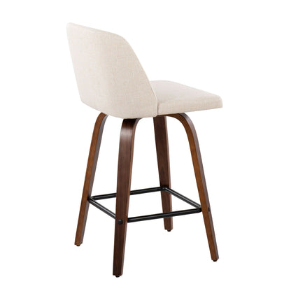 Toriano counter stool beige upholstered seat with square footrest and wood legs set of 2 on Tampa Home & Garden Store