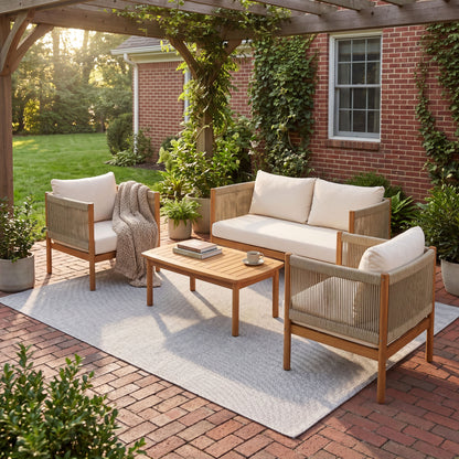4 Piece Outdoor Sofa Set with Acacia Wood Frame