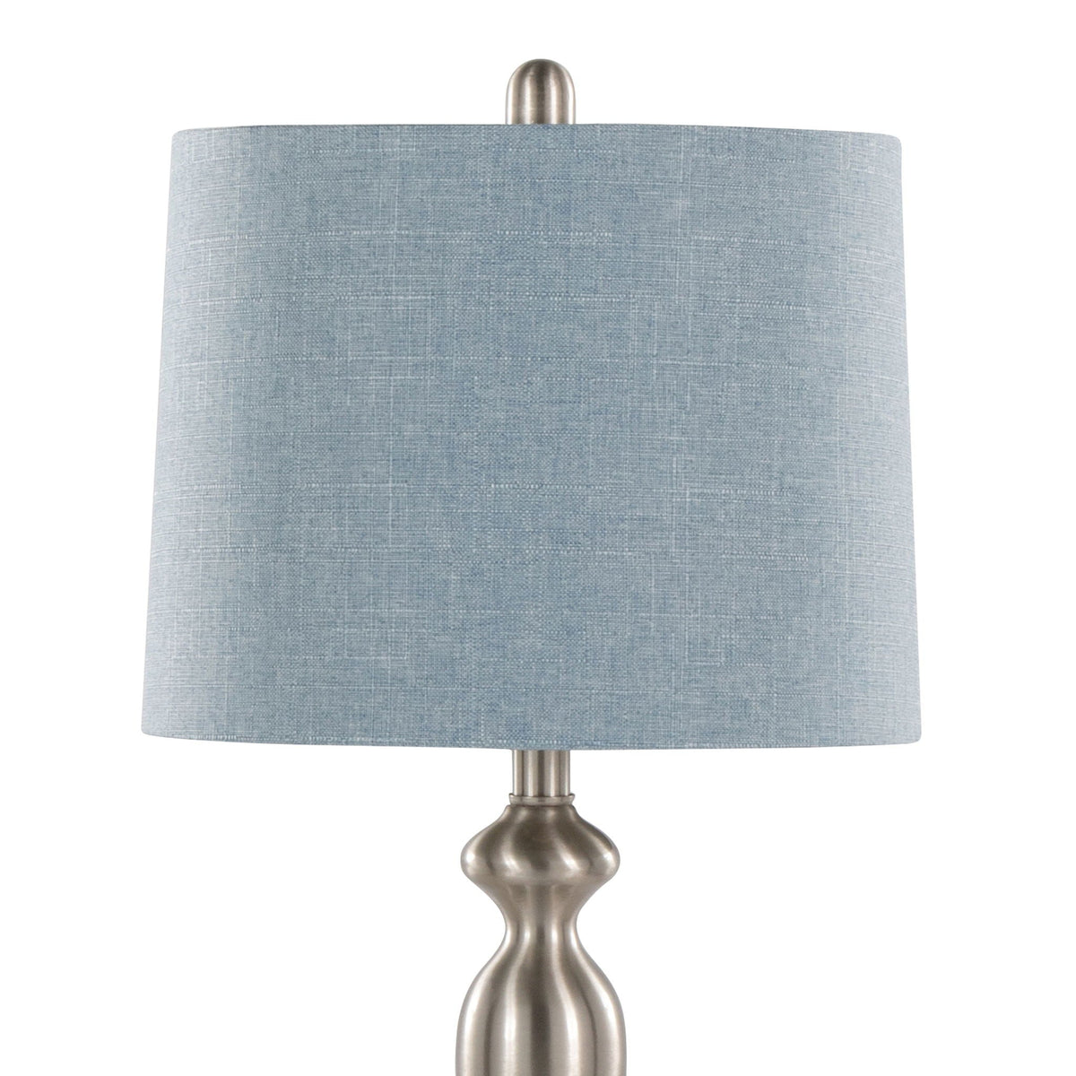 Ashland contemporary table lamp with blue linen shade and brushed nickel base on Tampa Home & Garden Store