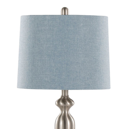 Ashland contemporary table lamp with blue linen shade and brushed nickel base on Tampa Home & Garden Store