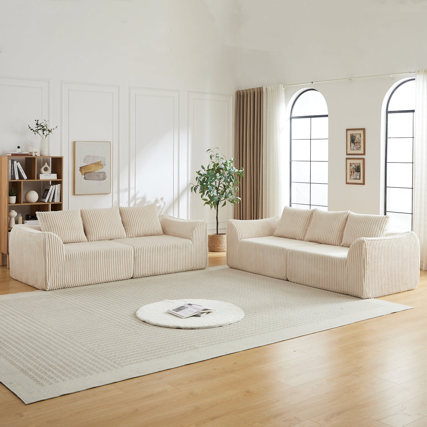 Minimalist and Durable Corduroy Six Seater Sofa