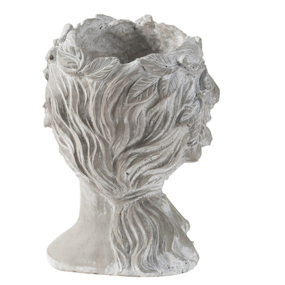 Cement bust wall planter in gray with flowing hair texture, HouseOfZazla on Tampa Home & Garden Store