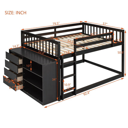 Solid Pine Bunk Bed with Drawers and Shelves