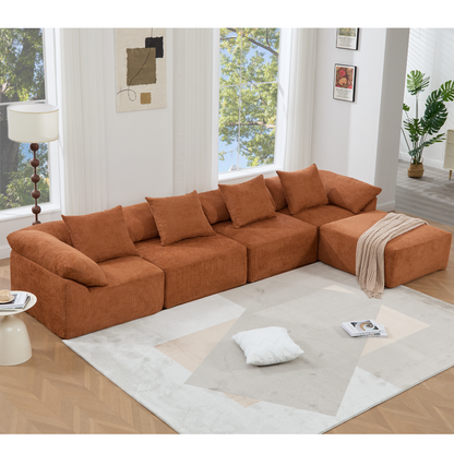 Sofa HouseOfZazla 142-inch L-shaped modular sectional in burnt orange fabric with cushions on Tampa Home & Garden Store