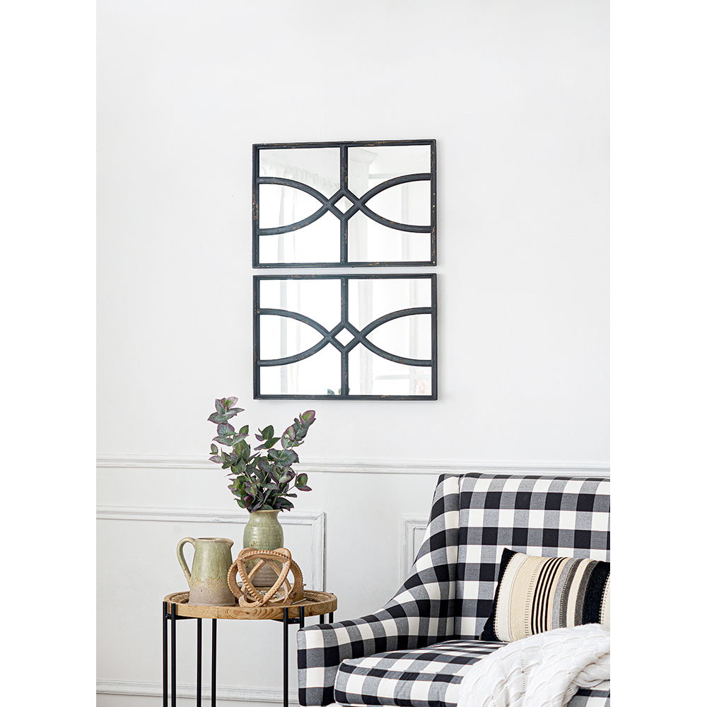 Rectangular wall mirrors with antique black metal frames and a geometric lattice design set of 2 on Tampa Home & Garden Store