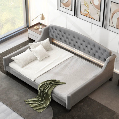Modern Tufted Button Daybed in gray fabric with button-tufted back by Unique Piece Furniture on Tampa Home & Garden Store