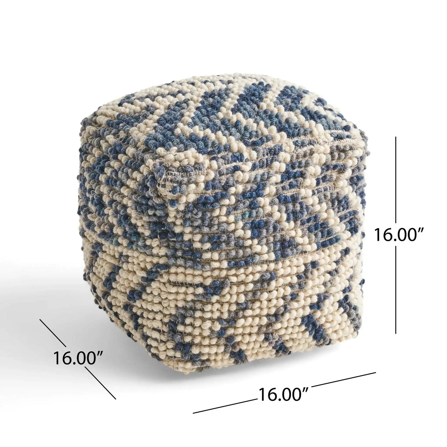 Alina Wool and Cotton Pouf Natural textured blue cream knit ottoman HouseOfZazla on Tampa Home & Garden Store