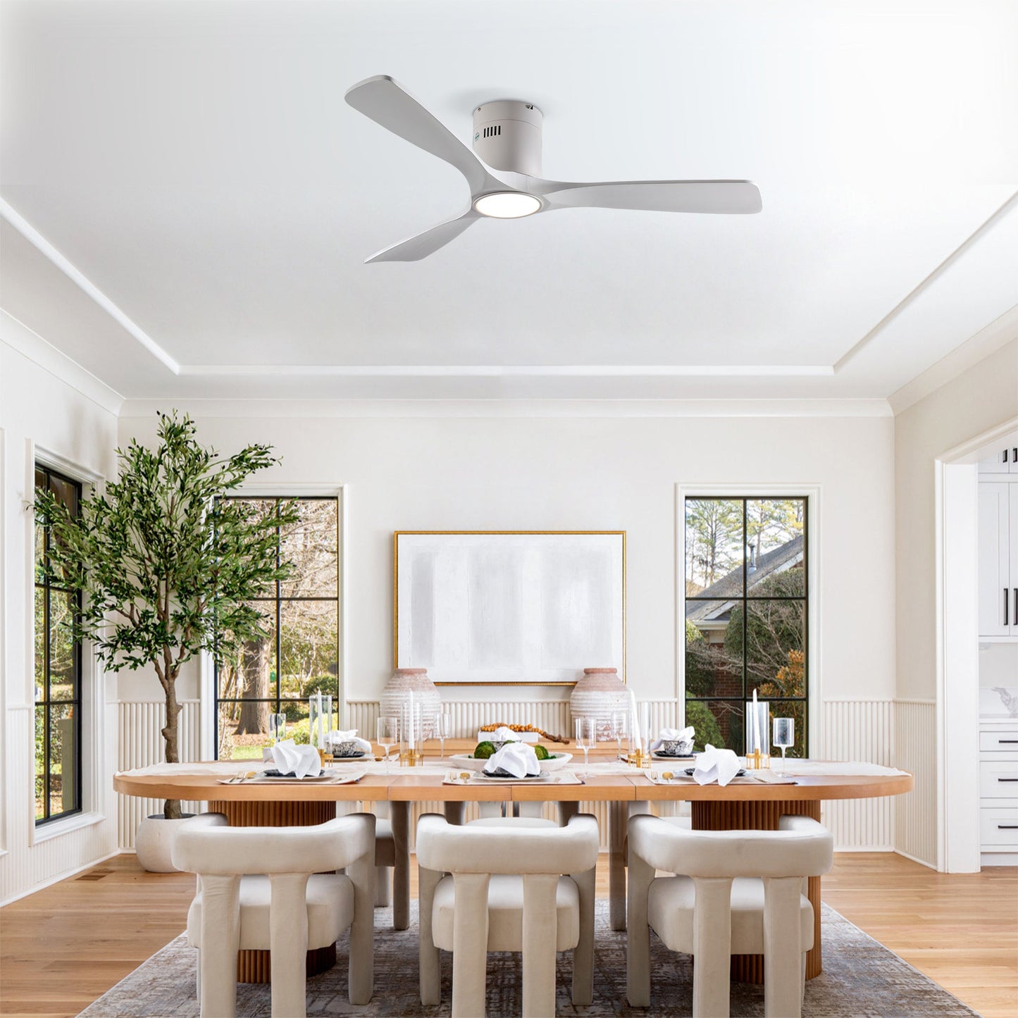 52 Inch Mounting Type Solid Wood Ceiling Fan With Light Kit by HouseOfZazla, white blades on Tampa Home & Garden Store