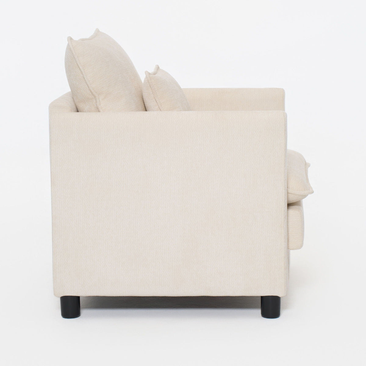 Modern Reading Armchair in beige textured fabric with two cushions and black legs on Tampa Home & Garden Store