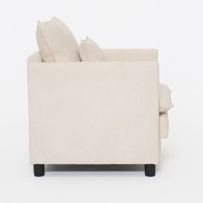 Modern Reading Armchair in beige textured fabric with two cushions and black legs on Tampa Home & Garden Store