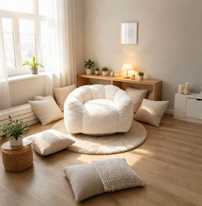 Large single petal cloud lazy sofa chair plush cream round lounge by HouseOfZazla on Tampa Home & Garden Store