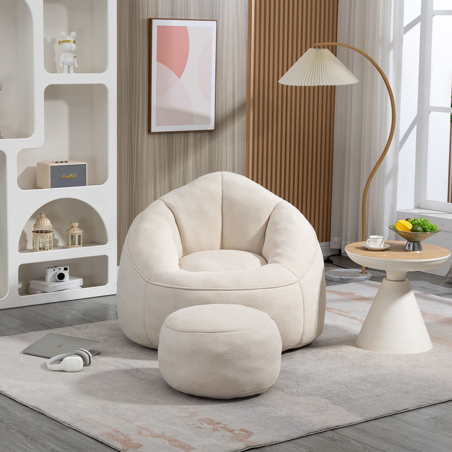 Cozy Bean Bag Chair With Foam and Footrest
