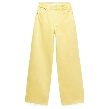 Women's yellow high-waist straight-leg jeans with frayed hems by FLIPSTYLEZLLC on Tampa Home & Garden Store