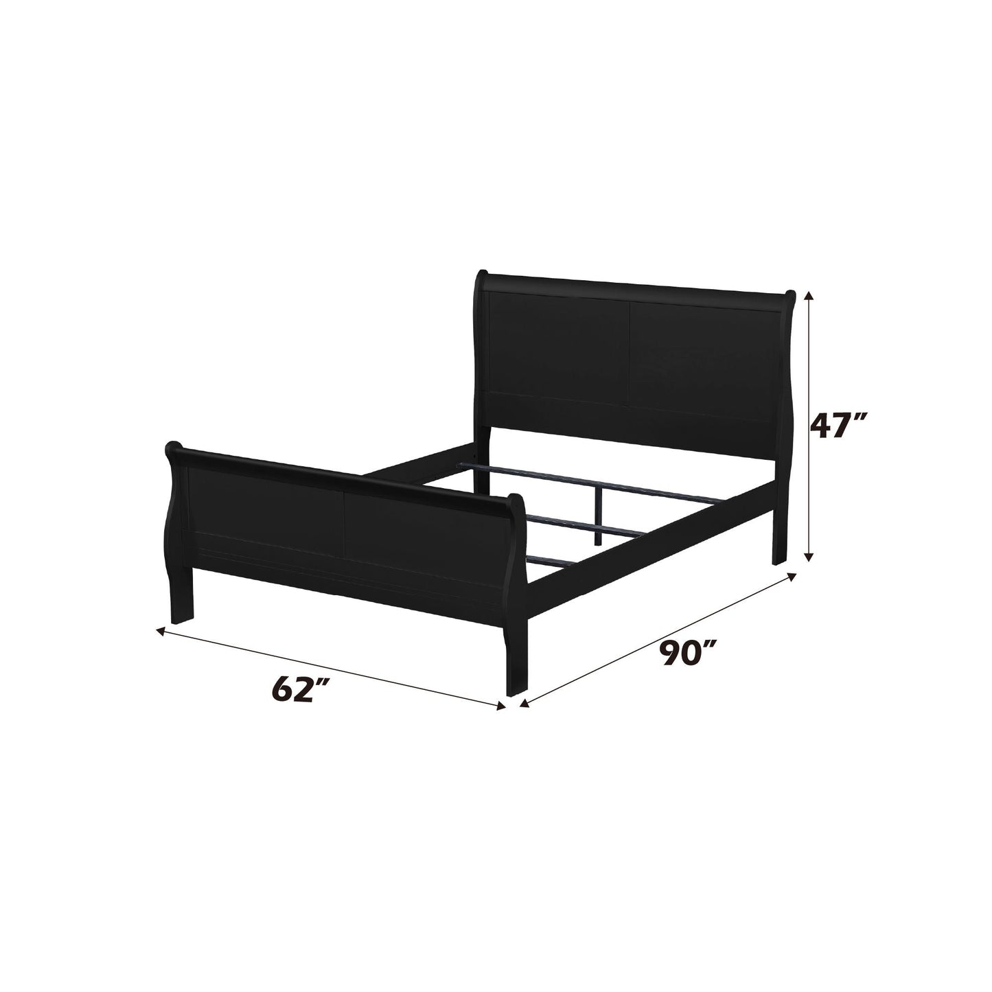 Louis Philippe Sleigh Bed by HouseOfZazla black metal frame with curved headboard on Tampa Home & Garden Store