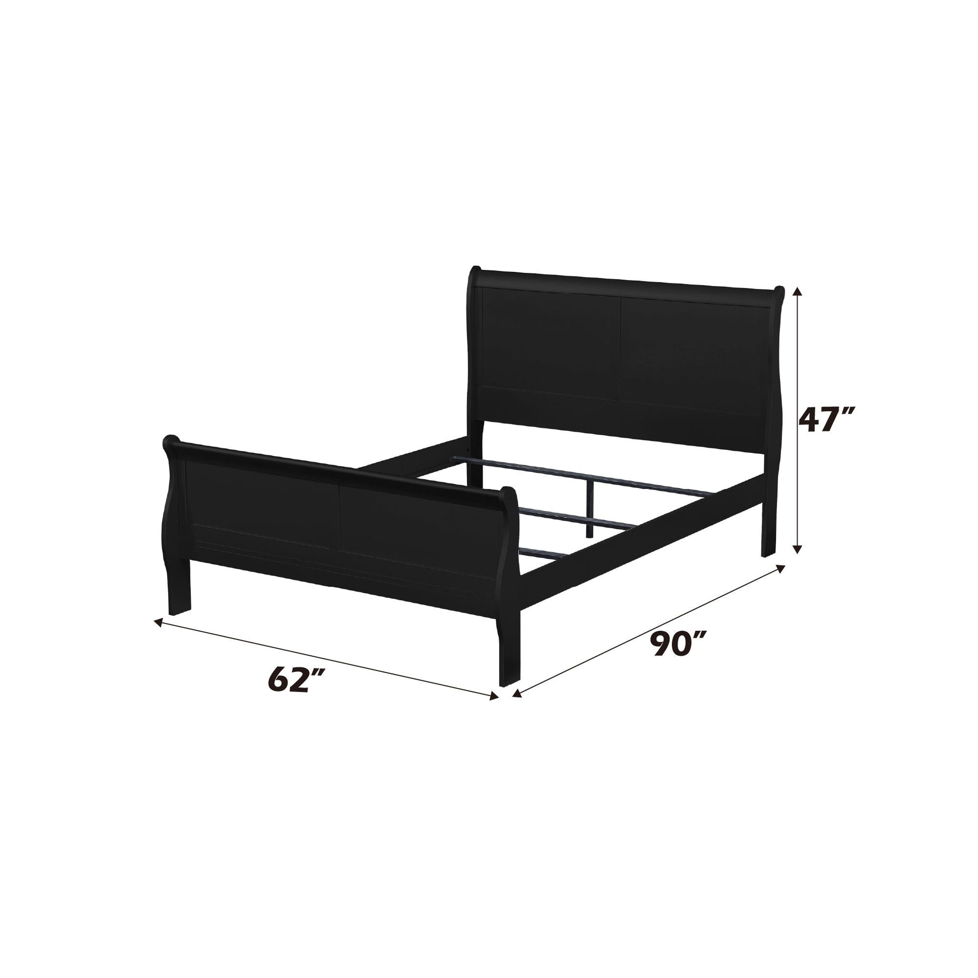 Louis Philippe Sleigh Bed by HouseOfZazla black metal frame with curved headboard on Tampa Home & Garden Store
