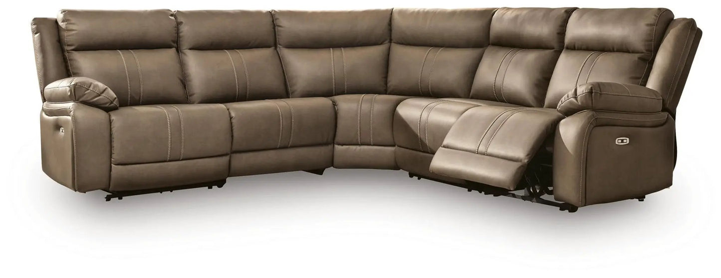 Max-Momentum reclining sectional by Unique Piece Furniture in brown with power recliners on Tampa Home & Garden Store