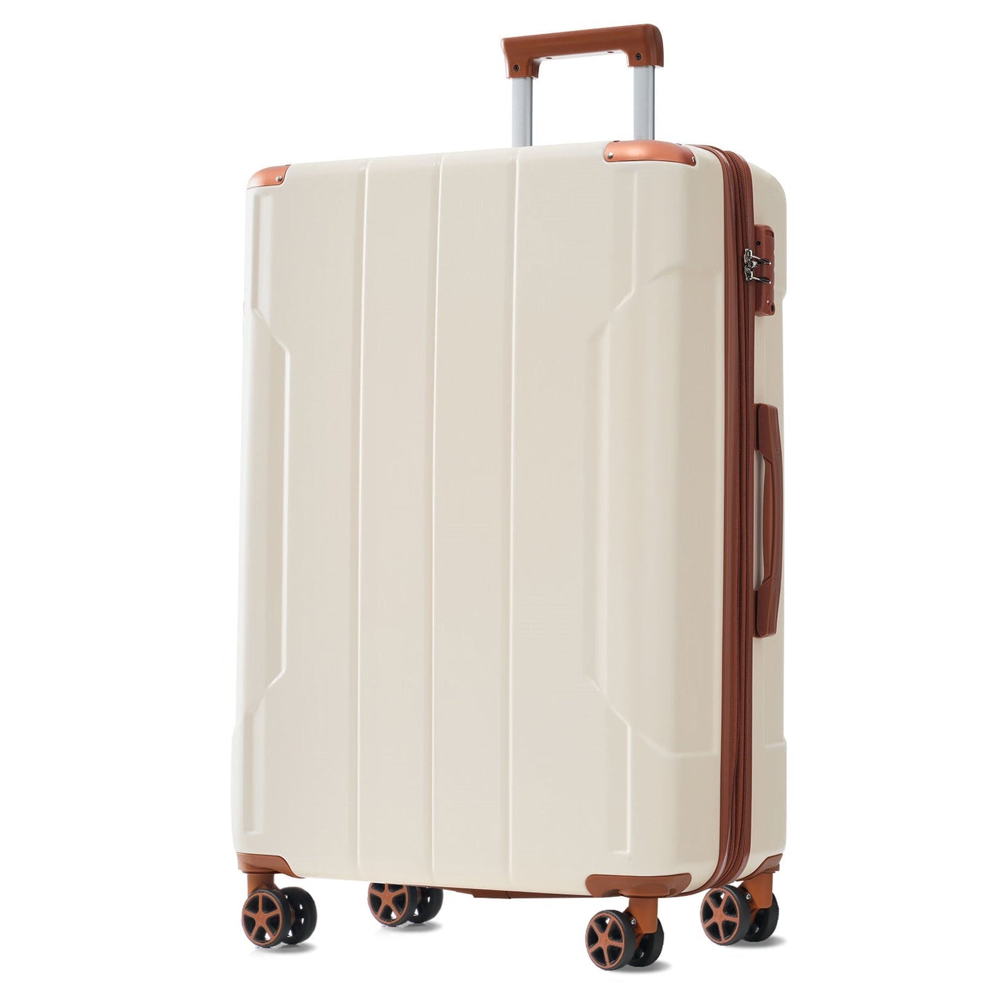6-piece expandable hardside luggage set in cream with brown trim and wheels by HouseOfZazla on Tampa Home & Garden Store