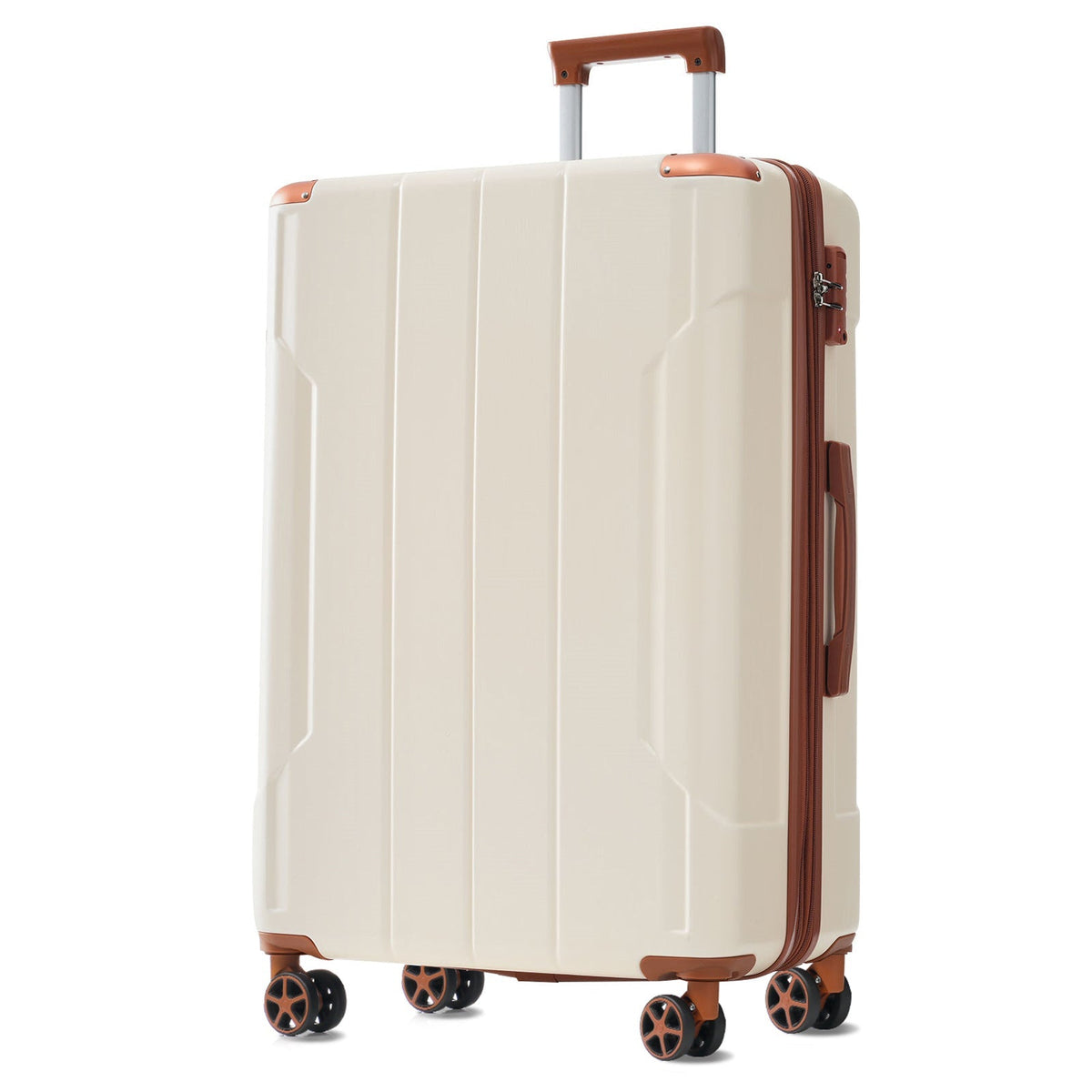 6-piece expandable hardside luggage set in cream with brown trim and wheels by HouseOfZazla on Tampa Home & Garden Store