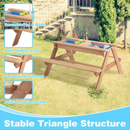 3-in-1 kids picnic table with sand/water boxes and umbrella hole by Unique Piece Furniture on Tampa Home & Garden Store