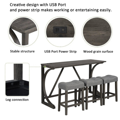 Bar Table Set with 3 padded stools, dark wood finish, curved metal legs Unique Piece Furniture on Tampa Home & Garden Store
