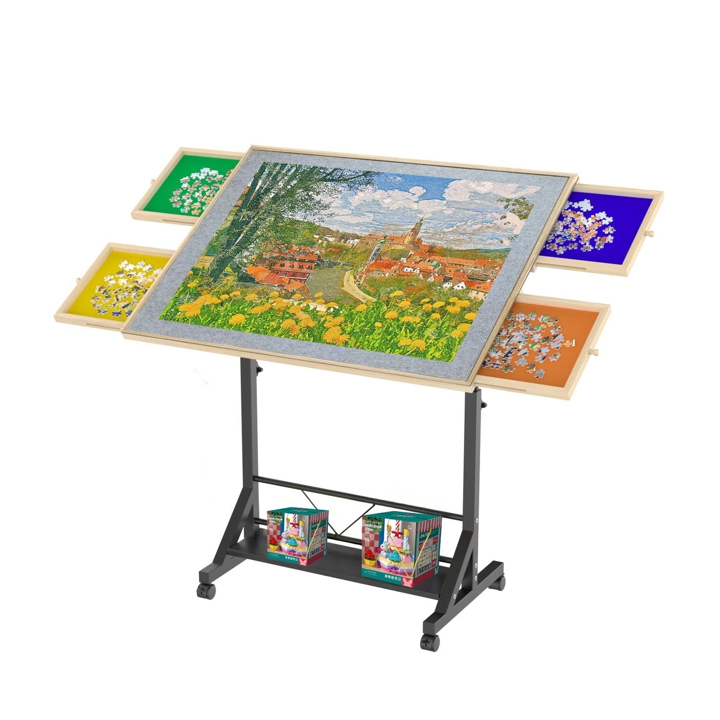 360 Degree Tilting Wooden Puzzle Table with Adjustable Height on wheeled stand HouseOfZazla on Tampa Home & Garden Store