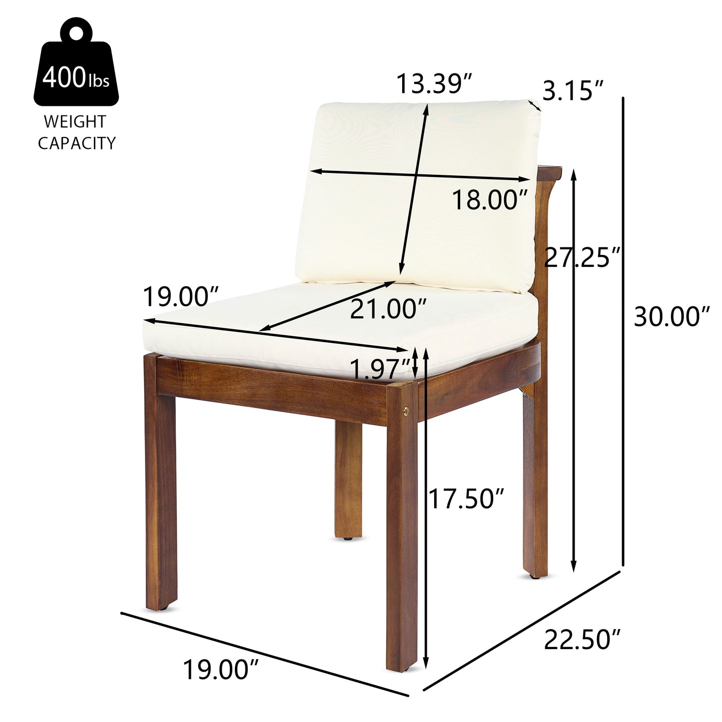 Set of Two Acacia Wood Outdoor Dining Chairs