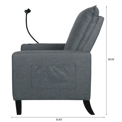 Recliner chair in grey fabric by HouseOfZazla with built-in phone and cup holder on Tampa Home & Garden Store