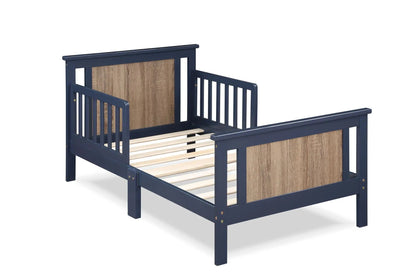 Connelly Reversible Panel Toddler Bed navy blue frame with natural wood panels on Tampa Home & Garden Store