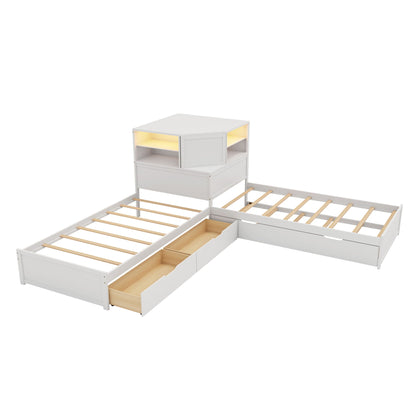 Compact L Shaped Bed Frame with Trundle and Desk