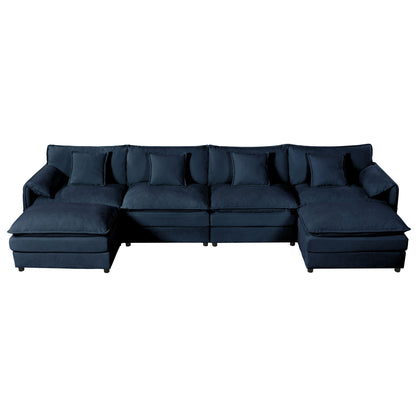 Modern Comfy Deep Seat Modular Sectional Sofa with Ottoman in navy blue by HouseOfZazla on Tampa Home & Garden Store